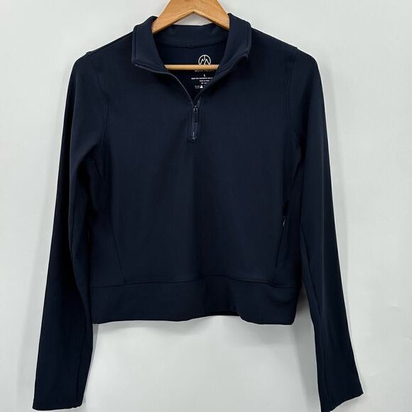 Move Theory Ribbed Crop Pullover 1/4 Zip Activewear Top Navy Blue Womens Large - Picture 7 of 9